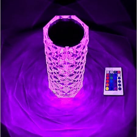 16 Colour Changing Rose Crystal Diamond Table Lamp With Remote Control
